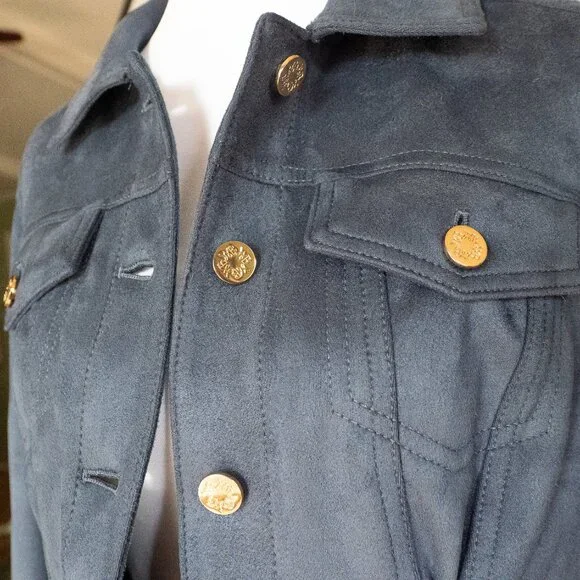 White House Black Market Faux Suede Flirty Jacket Small - Deep Blue - Picture 7 of 14